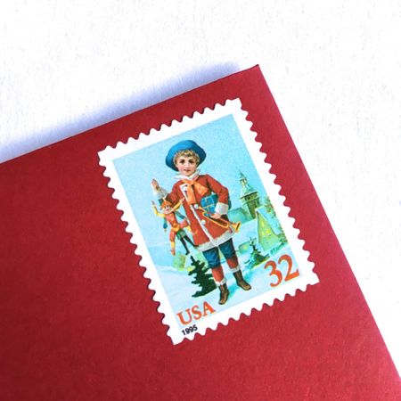 100 Vintage Christmas Postage Stamps Festive Child and Toys Unused 32 Cent Stamps for Mailing Holiday Cards
